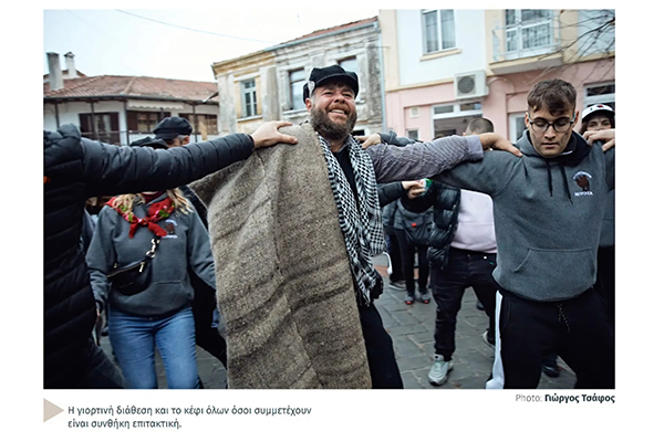 Volakas,Greece-January 7, 2022: In the village of Volakas, in Drama, every January (6-8) revives the custom of "Harapia", means "Black men", because of their black traditional costumes.